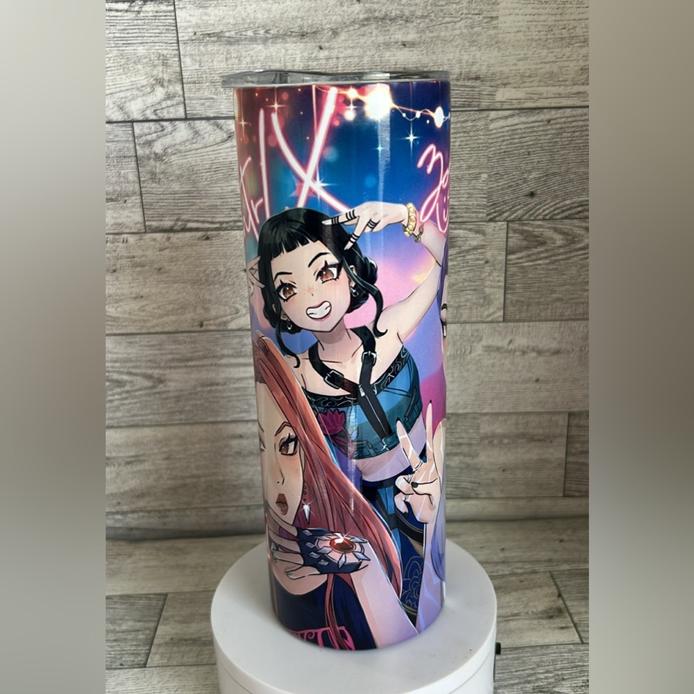 Anime Demon hunters 20 oz stainless steel Tumbler with Blue and Pink Design